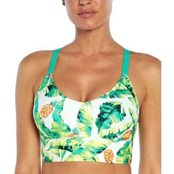 Wildfox Sweat Green Yellow Palms and Pina Sports Bra Size Large - Picture 2 of 8